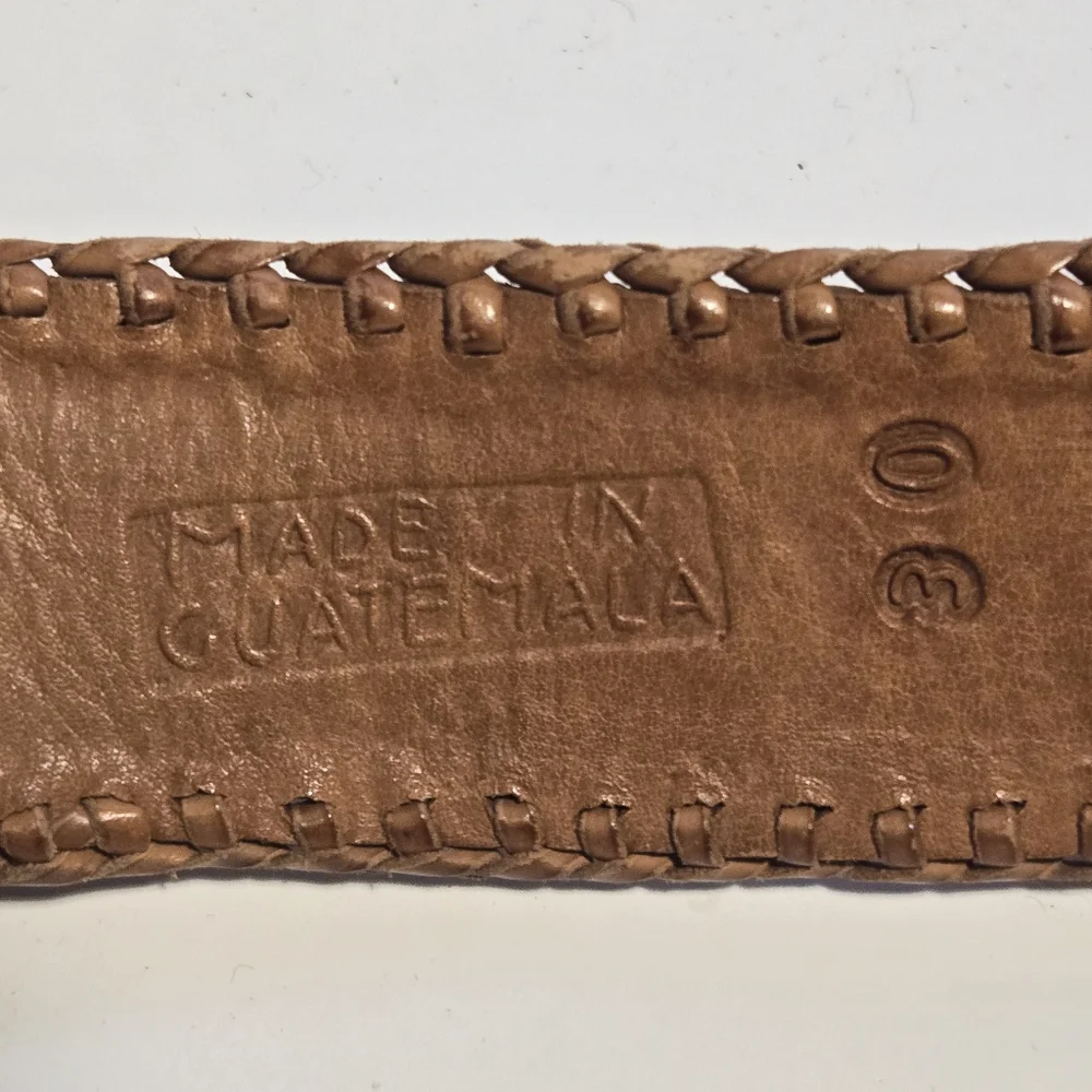 Vintage Guatemalan Handmade Leather & Woven Textile Belt Tan Multicolor Size 30